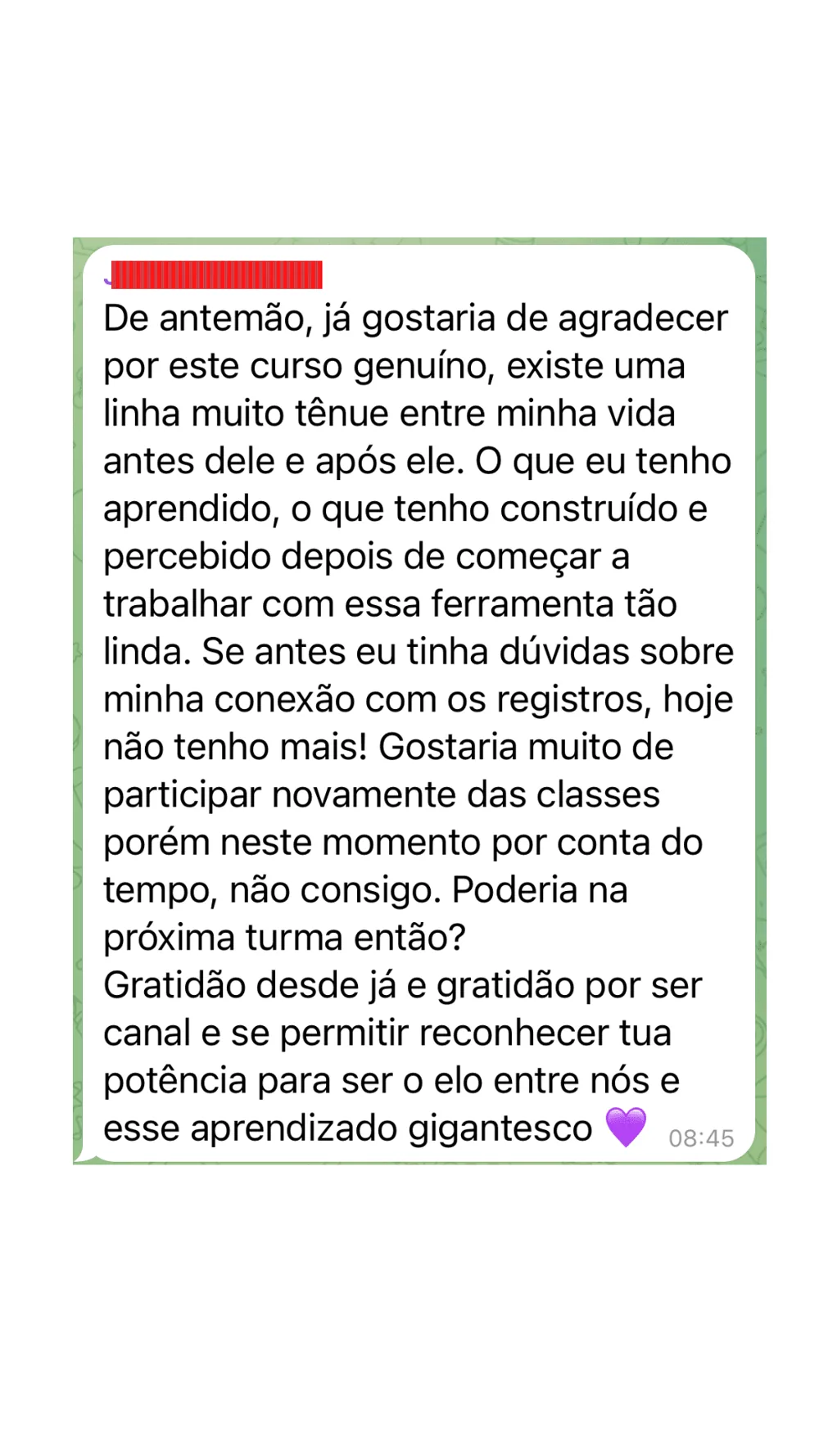 Relato de aluna sobre a transformação após a Formação